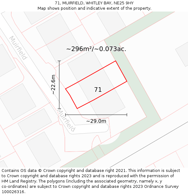 71, MUIRFIELD, WHITLEY BAY, NE25 9HY: Plot and title map