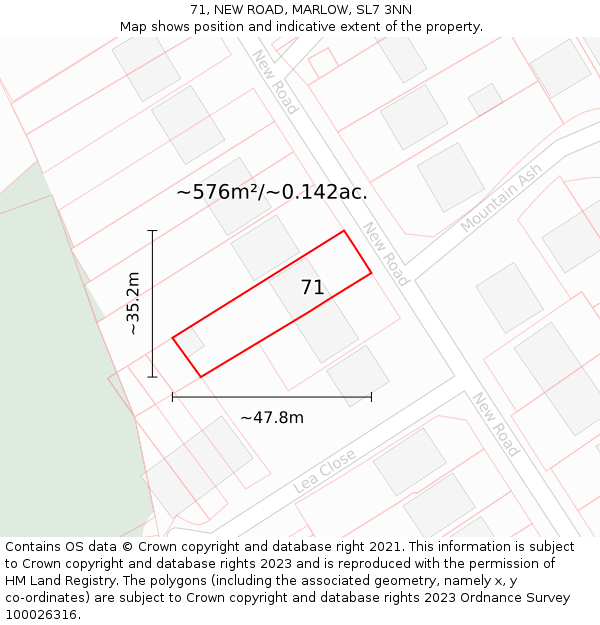 71, NEW ROAD, MARLOW, SL7 3NN: Plot and title map