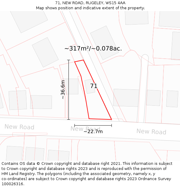 71, NEW ROAD, RUGELEY, WS15 4AA: Plot and title map