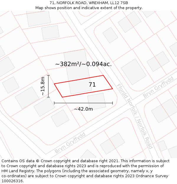 71, NORFOLK ROAD, WREXHAM, LL12 7SB: Plot and title map