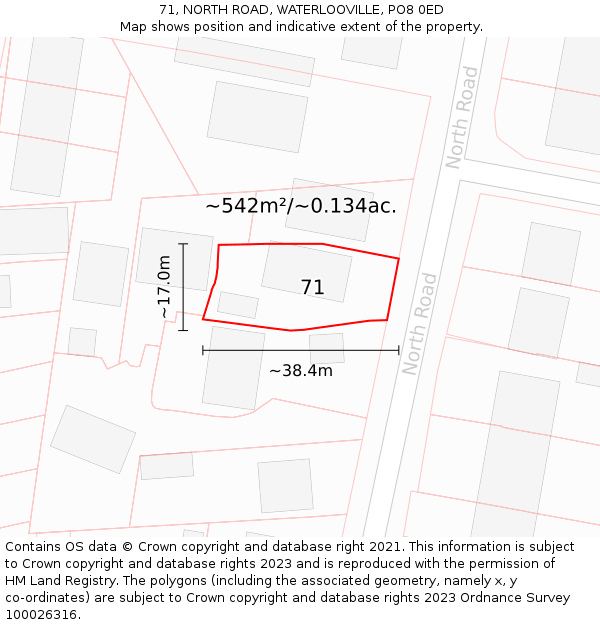 71, NORTH ROAD, WATERLOOVILLE, PO8 0ED: Plot and title map
