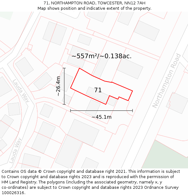 71, NORTHAMPTON ROAD, TOWCESTER, NN12 7AH: Plot and title map