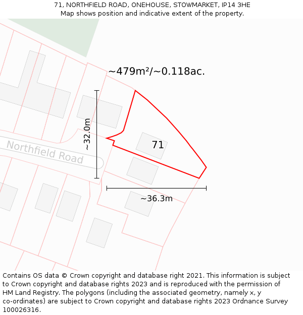 71, NORTHFIELD ROAD, ONEHOUSE, STOWMARKET, IP14 3HE: Plot and title map