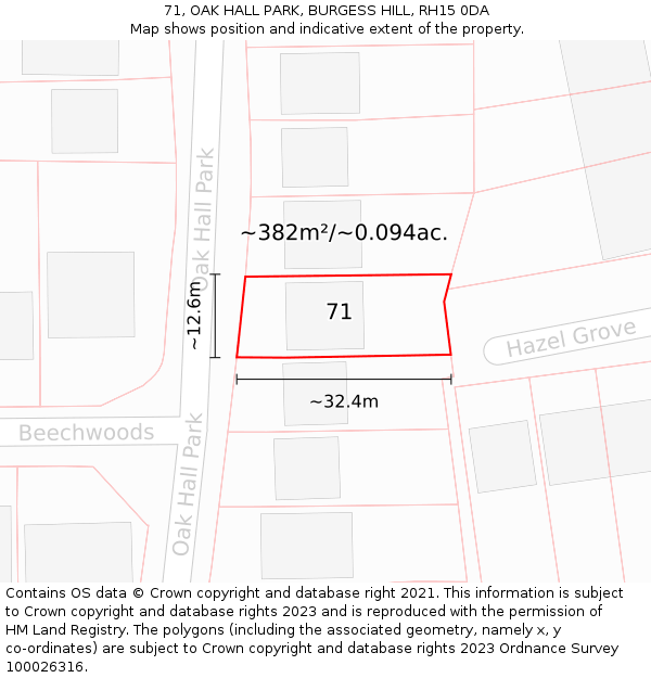 71, OAK HALL PARK, BURGESS HILL, RH15 0DA: Plot and title map