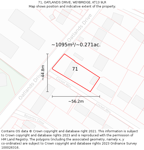 71, OATLANDS DRIVE, WEYBRIDGE, KT13 9LR: Plot and title map