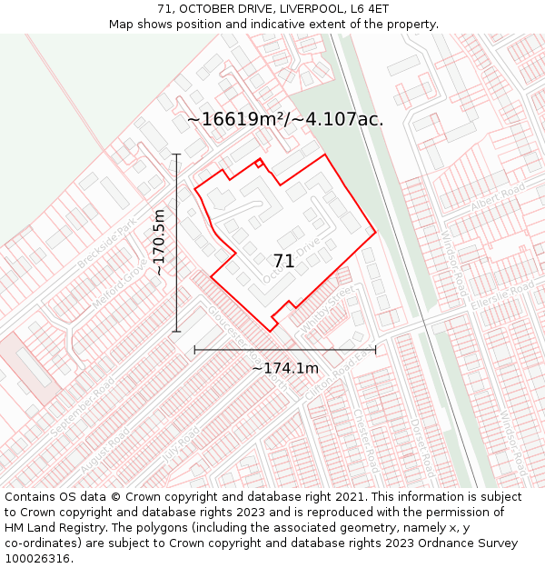 71, OCTOBER DRIVE, LIVERPOOL, L6 4ET: Plot and title map