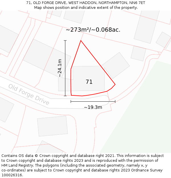 71, OLD FORGE DRIVE, WEST HADDON, NORTHAMPTON, NN6 7ET: Plot and title map