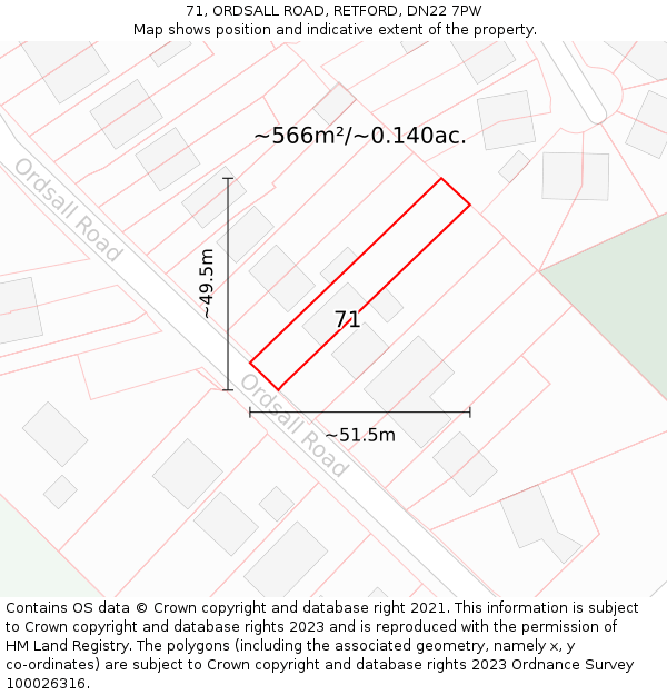 71, ORDSALL ROAD, RETFORD, DN22 7PW: Plot and title map