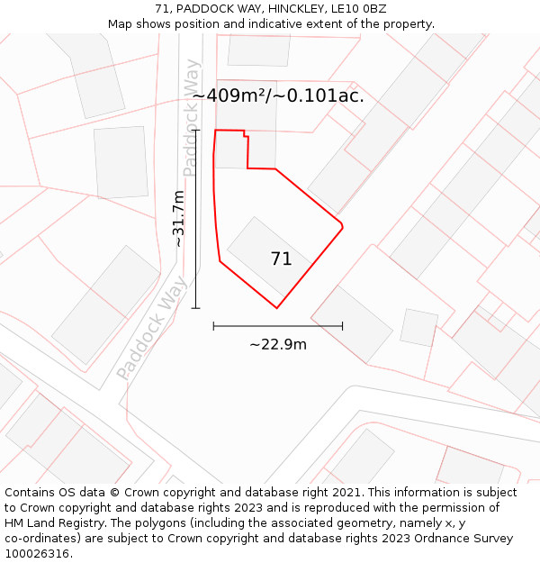 71, PADDOCK WAY, HINCKLEY, LE10 0BZ: Plot and title map