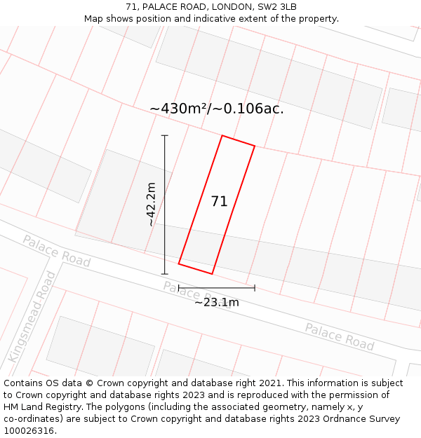 71, PALACE ROAD, LONDON, SW2 3LB: Plot and title map