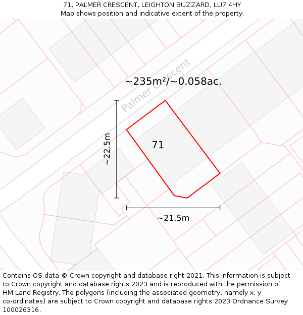 71, PALMER CRESCENT, LEIGHTON BUZZARD, LU7 4HY: Plot and title map