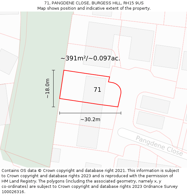 71, PANGDENE CLOSE, BURGESS HILL, RH15 9US: Plot and title map