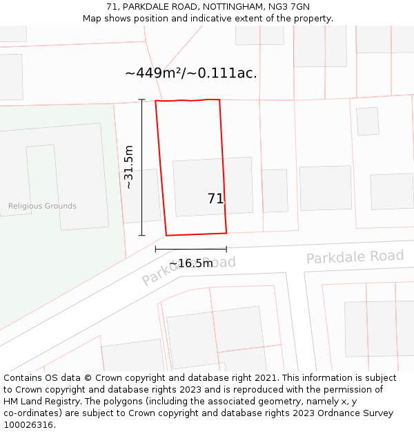 71, PARKDALE ROAD, NOTTINGHAM, NG3 7GN: Plot and title map