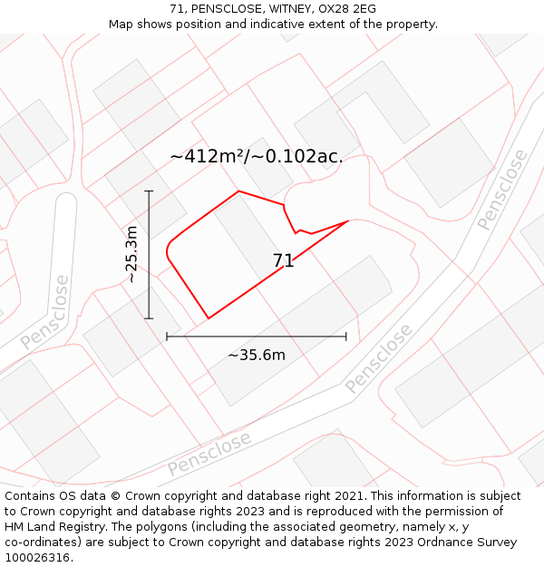 71, PENSCLOSE, WITNEY, OX28 2EG: Plot and title map