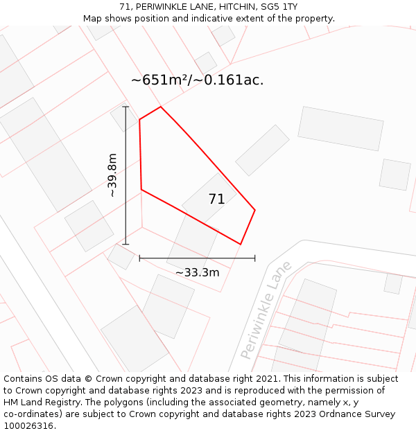 71, PERIWINKLE LANE, HITCHIN, SG5 1TY: Plot and title map