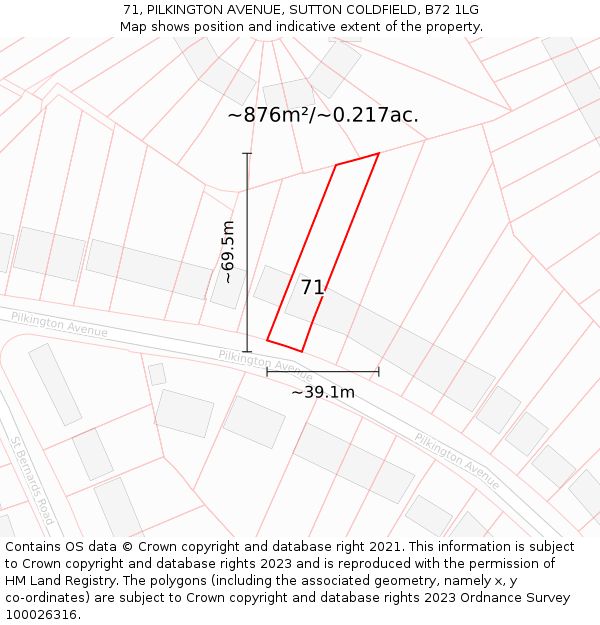 71, PILKINGTON AVENUE, SUTTON COLDFIELD, B72 1LG: Plot and title map