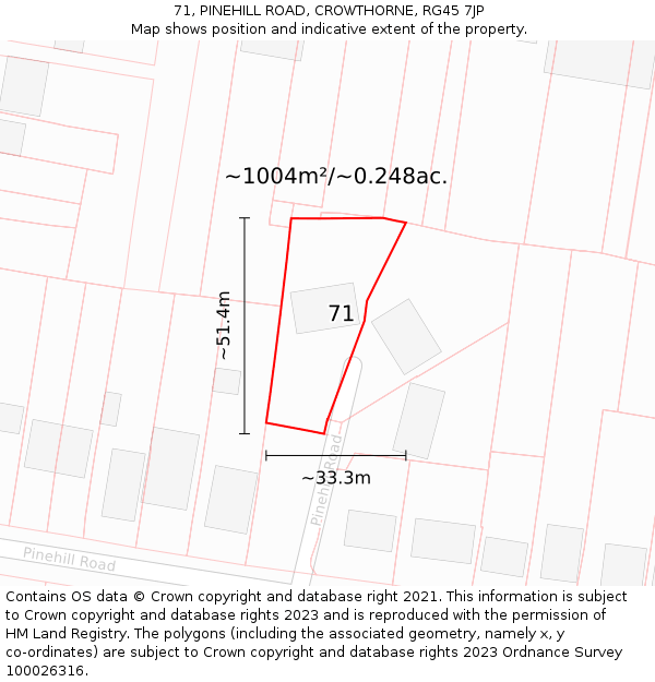 71, PINEHILL ROAD, CROWTHORNE, RG45 7JP: Plot and title map