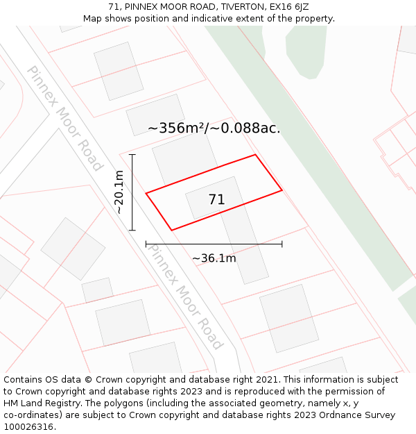 71, PINNEX MOOR ROAD, TIVERTON, EX16 6JZ: Plot and title map