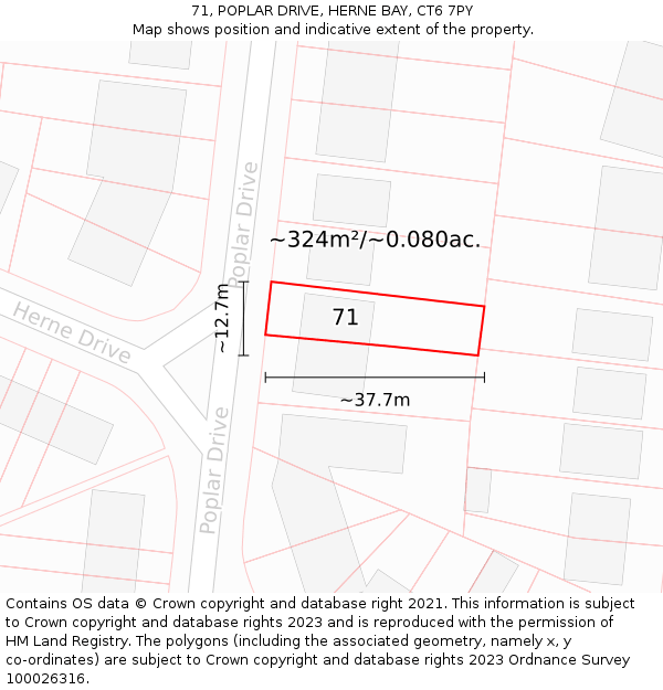 71, POPLAR DRIVE, HERNE BAY, CT6 7PY: Plot and title map