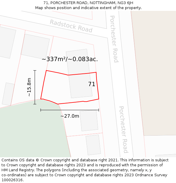71, PORCHESTER ROAD, NOTTINGHAM, NG3 6JH: Plot and title map