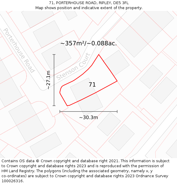 71, PORTERHOUSE ROAD, RIPLEY, DE5 3FL: Plot and title map