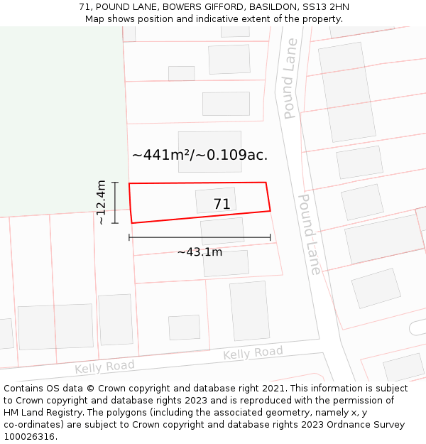 71, POUND LANE, BOWERS GIFFORD, BASILDON, SS13 2HN: Plot and title map