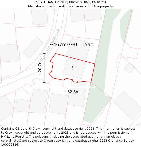 71, PULHAM AVENUE, BROXBOURNE, EN10 7TA: Plot and title map