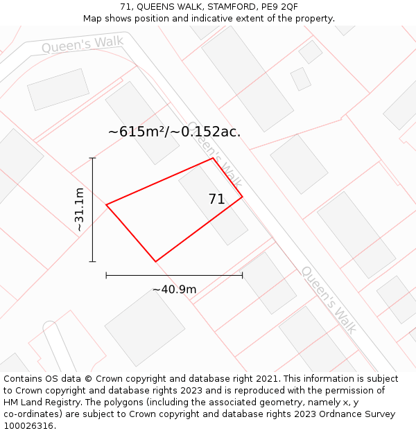 71, QUEENS WALK, STAMFORD, PE9 2QF: Plot and title map