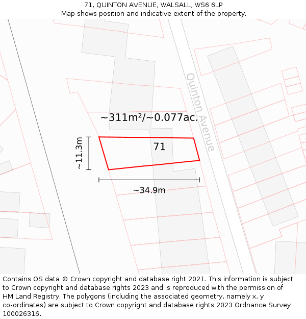 71, QUINTON AVENUE, WALSALL, WS6 6LP: Plot and title map