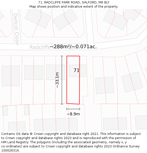 71, RADCLIFFE PARK ROAD, SALFORD, M6 8LY: Plot and title map