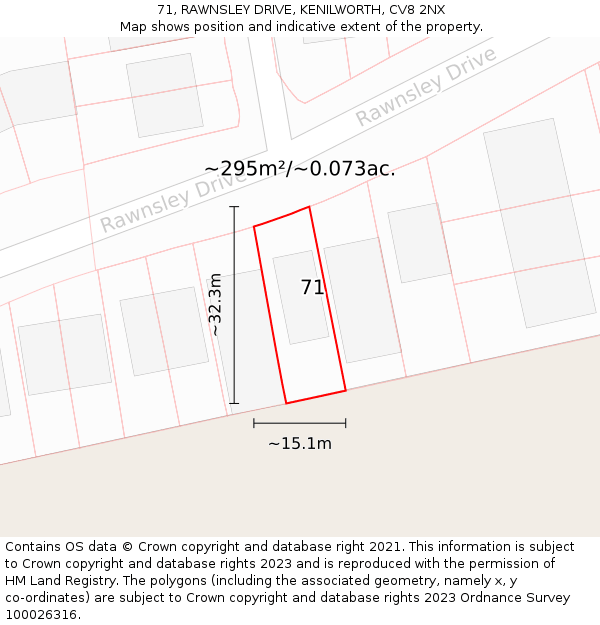 71, RAWNSLEY DRIVE, KENILWORTH, CV8 2NX: Plot and title map