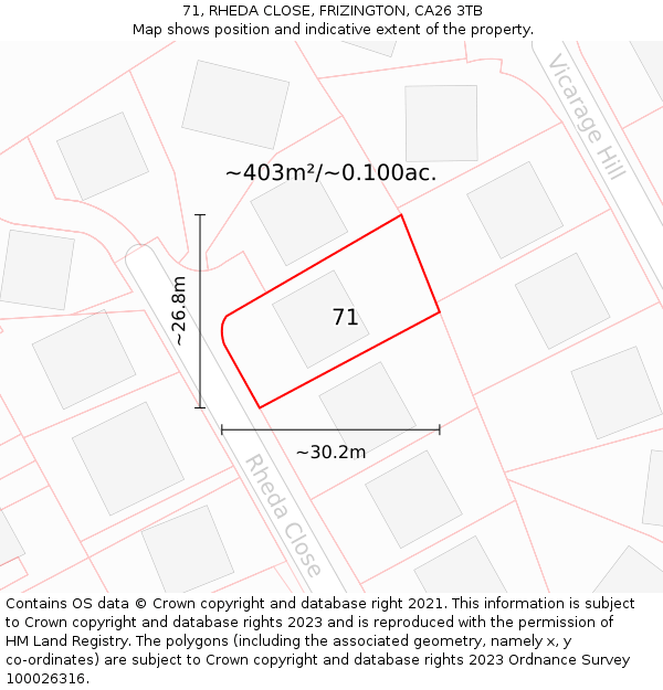 71, RHEDA CLOSE, FRIZINGTON, CA26 3TB: Plot and title map