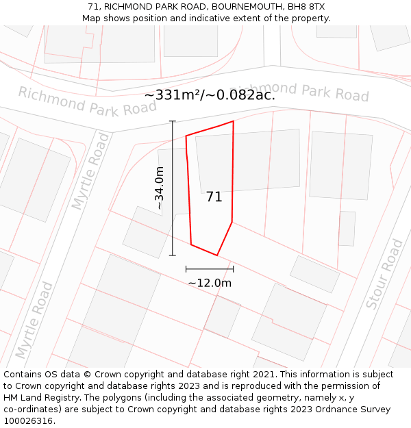 71, RICHMOND PARK ROAD, BOURNEMOUTH, BH8 8TX: Plot and title map