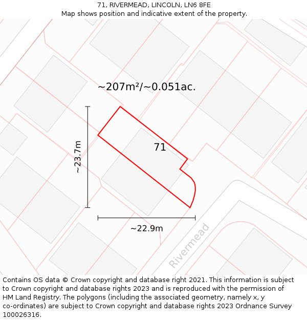 71, RIVERMEAD, LINCOLN, LN6 8FE: Plot and title map