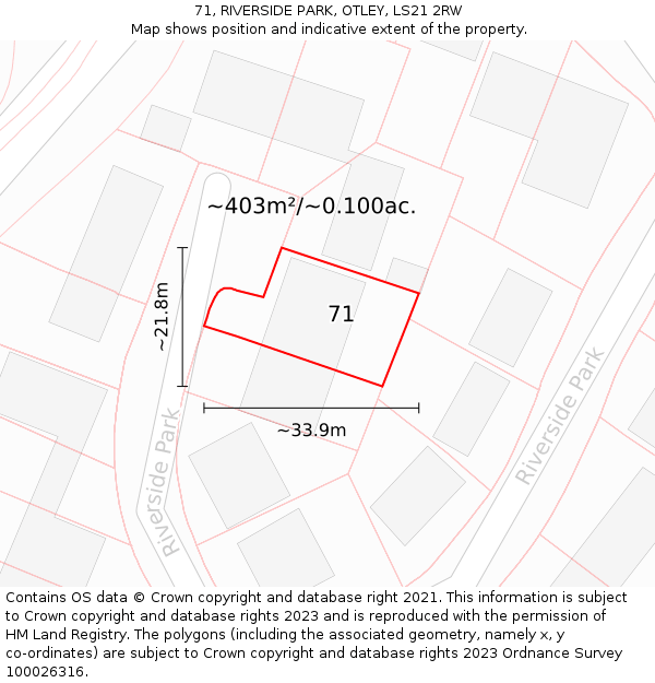 71, RIVERSIDE PARK, OTLEY, LS21 2RW: Plot and title map