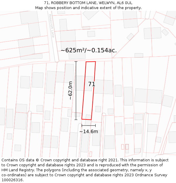 71, ROBBERY BOTTOM LANE, WELWYN, AL6 0UL: Plot and title map