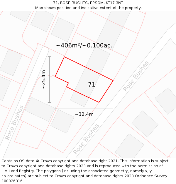 71, ROSE BUSHES, EPSOM, KT17 3NT: Plot and title map