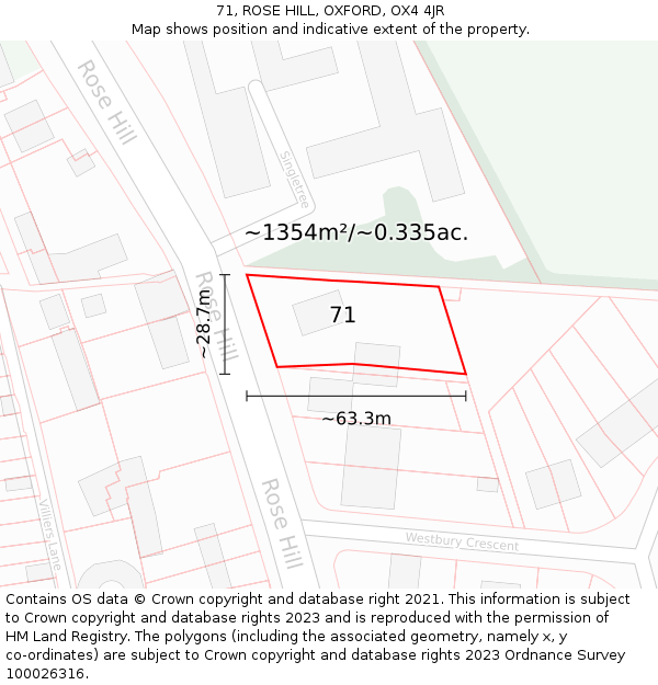 71, ROSE HILL, OXFORD, OX4 4JR: Plot and title map