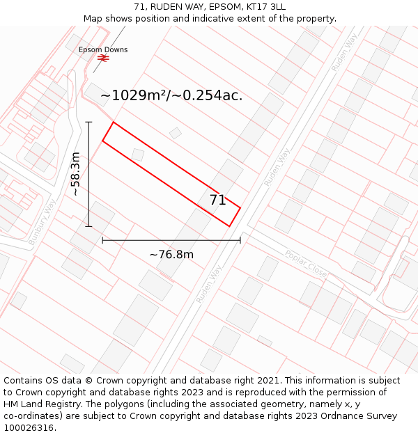 71, RUDEN WAY, EPSOM, KT17 3LL: Plot and title map