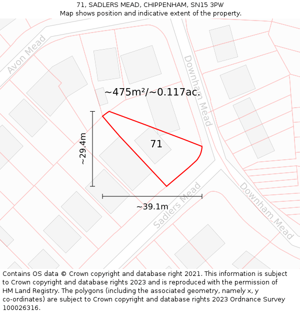 71, SADLERS MEAD, CHIPPENHAM, SN15 3PW: Plot and title map