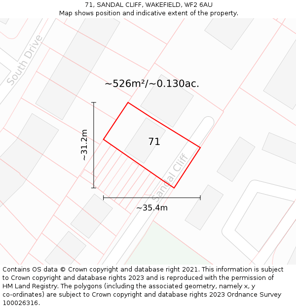 71, SANDAL CLIFF, WAKEFIELD, WF2 6AU: Plot and title map