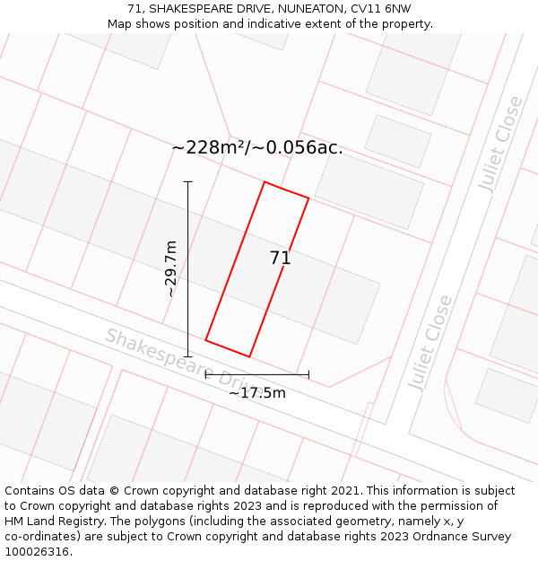 71, SHAKESPEARE DRIVE, NUNEATON, CV11 6NW: Plot and title map