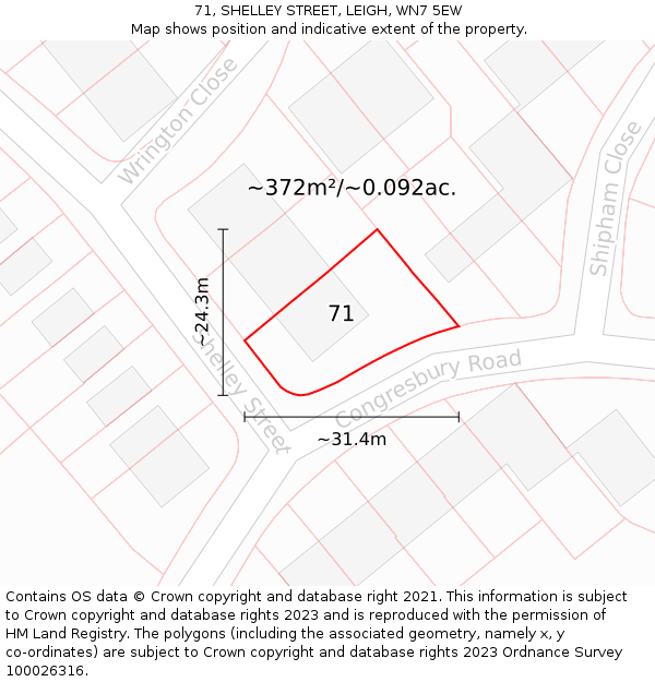 71, SHELLEY STREET, LEIGH, WN7 5EW: Plot and title map