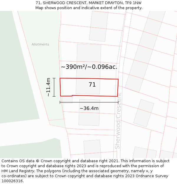 71, SHERWOOD CRESCENT, MARKET DRAYTON, TF9 1NW: Plot and title map