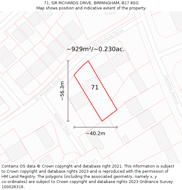 71, SIR RICHARDS DRIVE, BIRMINGHAM, B17 8SG: Plot and title map