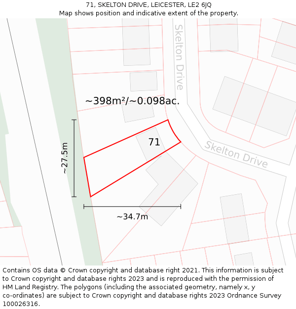 71, SKELTON DRIVE, LEICESTER, LE2 6JQ: Plot and title map