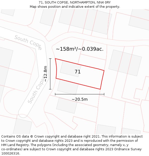 71, SOUTH COPSE, NORTHAMPTON, NN4 0RY: Plot and title map