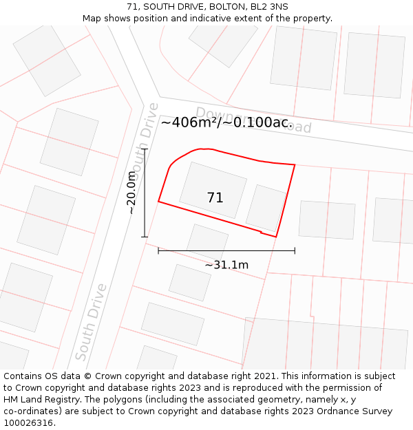 71, SOUTH DRIVE, BOLTON, BL2 3NS: Plot and title map