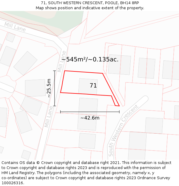 71, SOUTH WESTERN CRESCENT, POOLE, BH14 8RP: Plot and title map