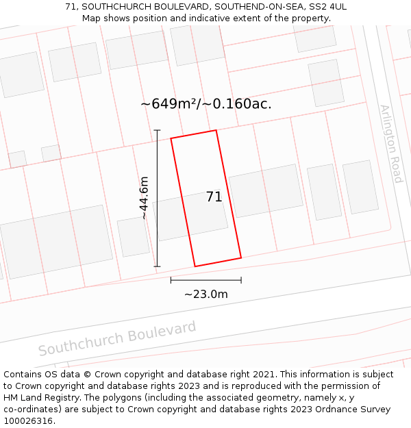 71, SOUTHCHURCH BOULEVARD, SOUTHEND-ON-SEA, SS2 4UL: Plot and title map